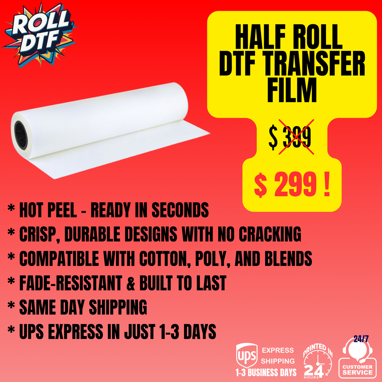 Bulk Order DTF Transfers – Whole & Half Roll Film