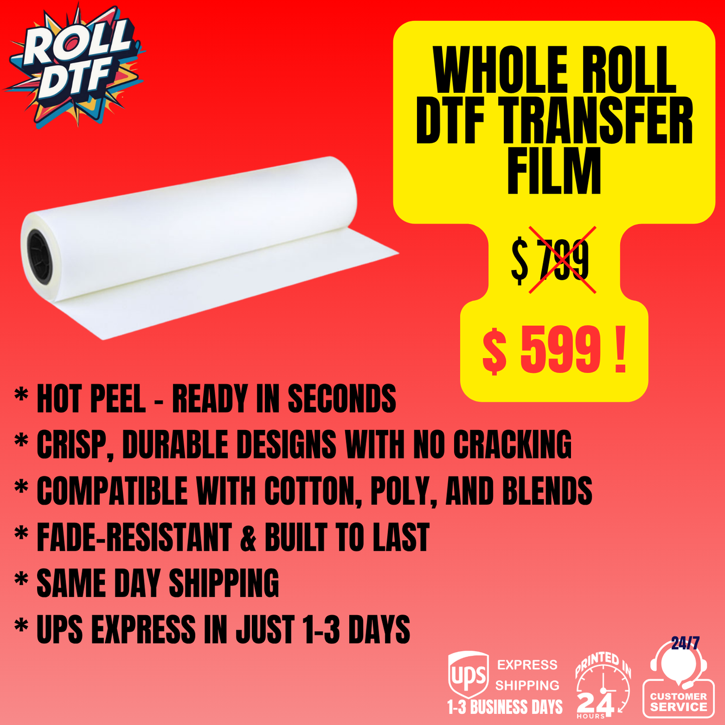 Bulk Order DTF Transfers – Whole & Half Roll Film